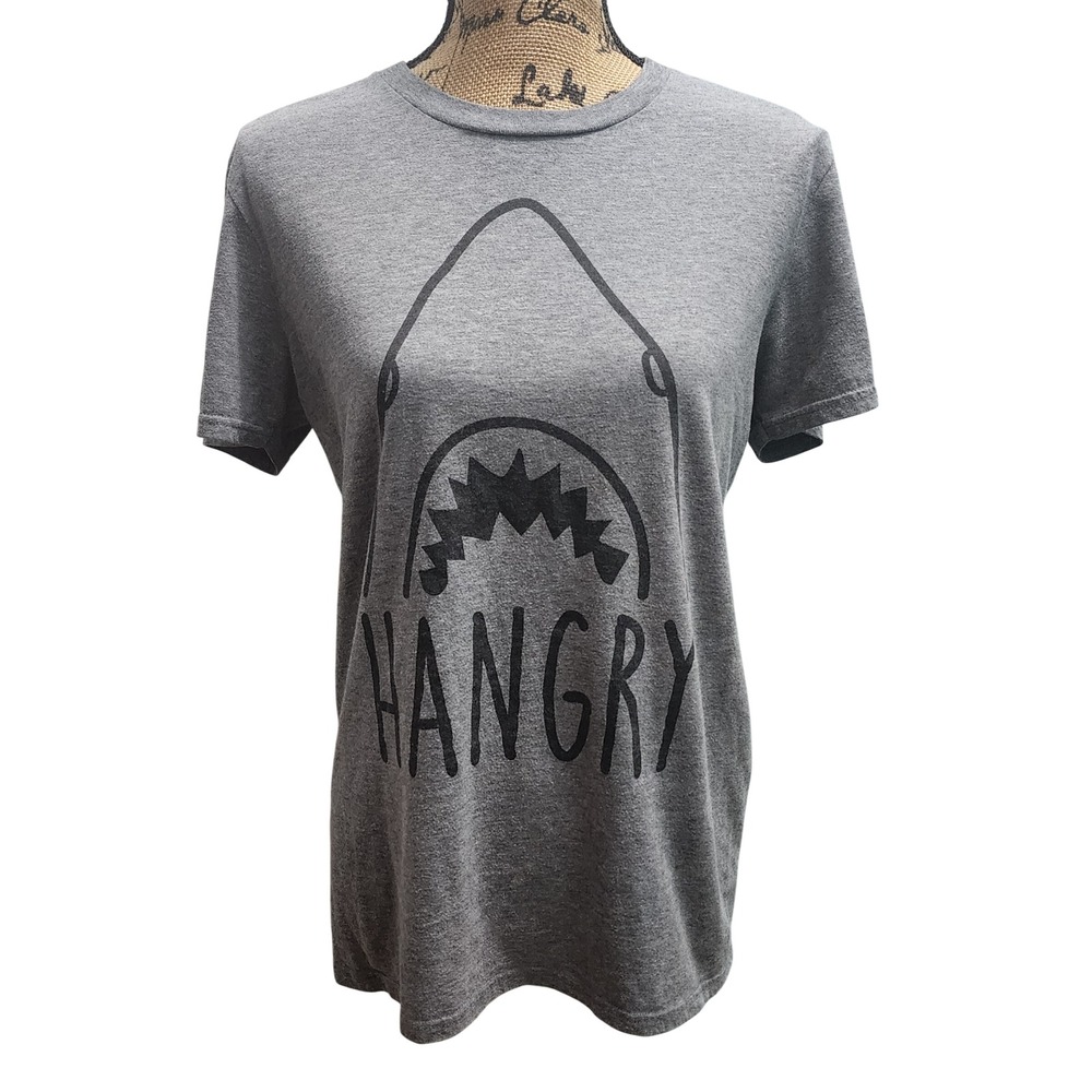 Kids Grey Anvil Lightweight T Shirt Shark Hangry Graphic Tee‎ Youth Size